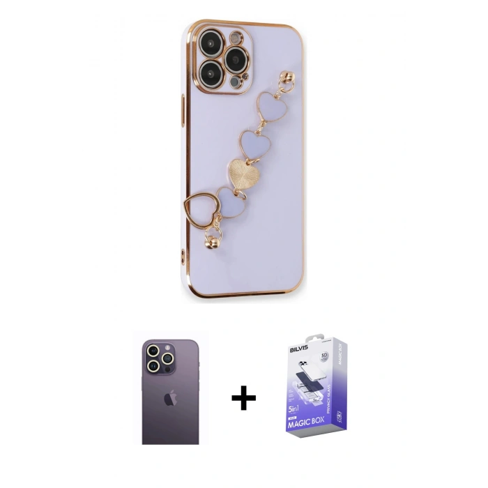 MARSİLYAN™- iPhone 13 Pro Max Kılıf Nova Işık Prime - Siyah Bilvis 5in1 5D Magic Hayalet Cam Ekran Koruyucu + Neon Fosforlu Kamera Lens - BZ