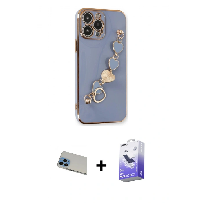 MARSİLYAN™- iPhone 13 Pro Max Kılıf Nova Işık Prime - Siyah Bilvis 5in1 5D Magic Hayalet Cam Ekran Koruyucu + Rainbow Kamera Lens Koruma Cam - MI