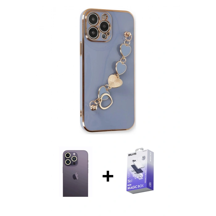 MARSİLYAN™- iPhone 13 Pro Max Kılıf Nova Işık Prime - Siyah Bilvis 5in1 5D Magic Hayalet Cam Ekran Koruyucu + Neon Fosforlu Kamera Lens - BZ