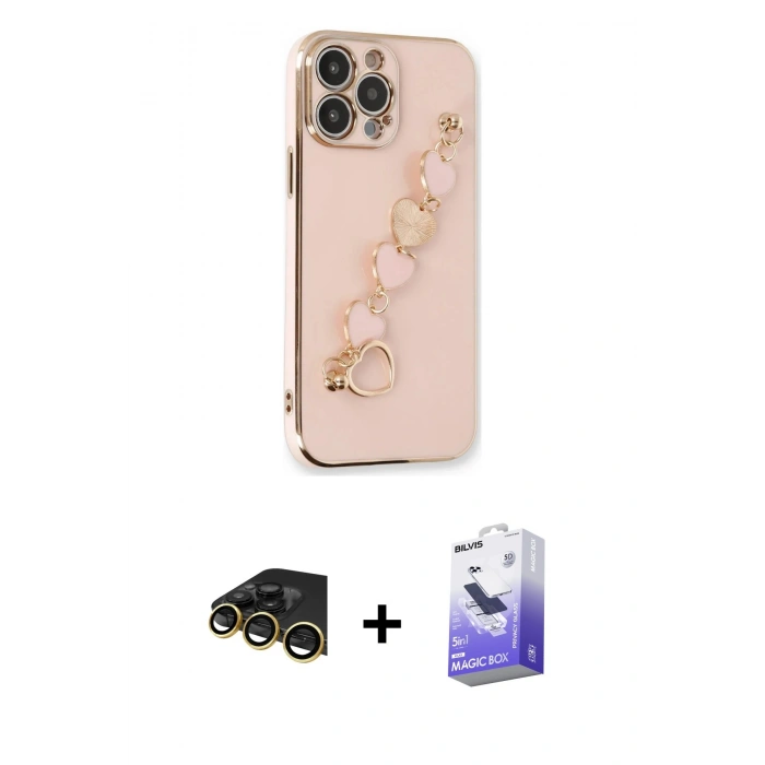 MARSİLYAN™- iPhone 13 Pro Max Kılıf Nova Işık Prime - Siyah Bilvis 5in1 5D Magic Hayalet Cam Ekran Koruyucu + Raze Metal Kamera Lens - GD