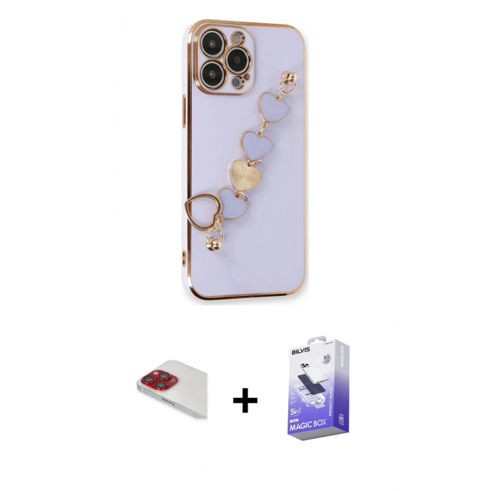 MARSİLYAN™- iPhone 13 Pro Max Kılıf Nova Işık Prime - Siyah Bilvis 5in1 5D Magic Hayalet Cam Ekran Koruyucu + Kırmızı Pers Alüminyum Kamera Lens