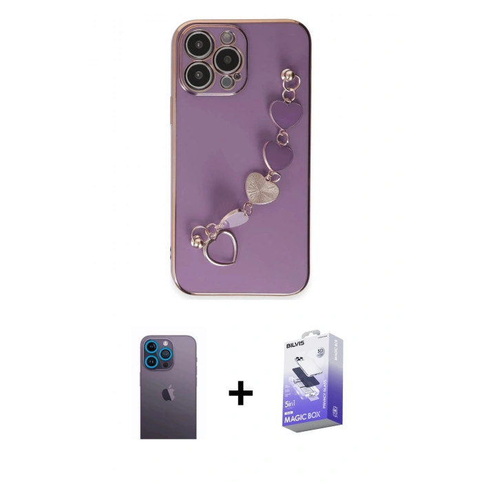 MARSİLYAN™- iPhone 13 Pro Max Kılıf Nova Işık Prime - Siyah Bilvis 5in1 5D Magic Hayalet Cam Ekran Koruyucu + Neon Fosforlu Kamera Lens - MI