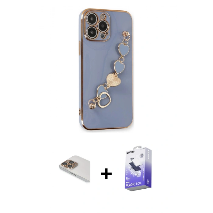 MARSİLYAN™- iPhone 13 Pro Max Kılıf Nova Işık Prime - Siyah Bilvis 5in1 5D Magic Hayalet Cam Ekran Koruyucu + Pers Alüminyum Kamera Lens - GD
