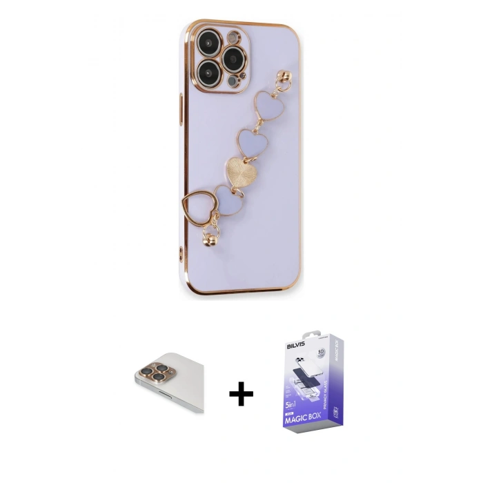 MARSİLYAN™- iPhone 13 Pro Max Kılıf Nova Işık Prime - Siyah Bilvis 5in1 5D Magic Hayalet Cam Ekran Koruyucu + Pers Alüminyum Kamera Lens - GD