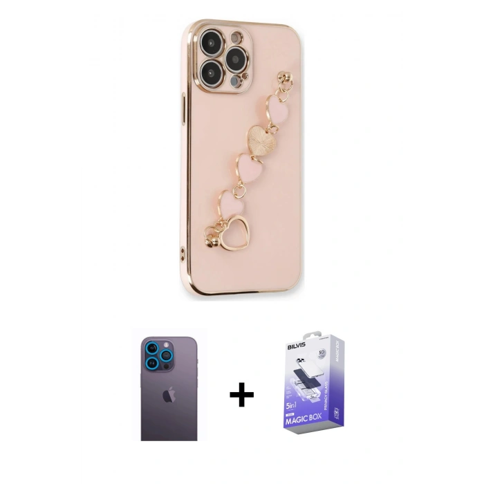 MARSİLYAN™- iPhone 13 Pro Max Kılıf Nova Işık Prime - Siyah Bilvis 5in1 5D Magic Hayalet Cam Ekran Koruyucu + Neon Fosforlu Kamera Lens - MI