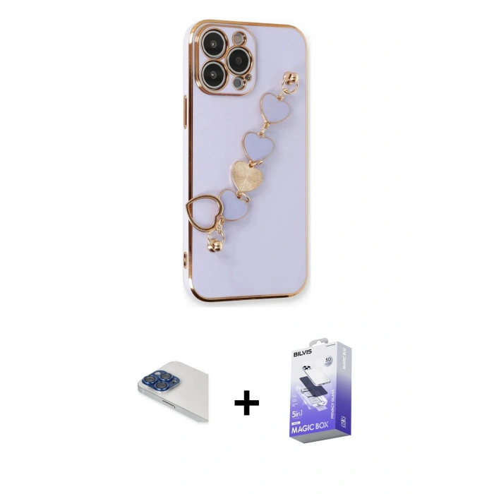 MARSİLYAN™- iPhone 13 Pro Max Kılıf Nova Işık Prime - Siyah Bilvis 5in1 5D Magic Hayalet Cam Ekran Koruyucu + Pers Alüminyum Kamera Lens - LT