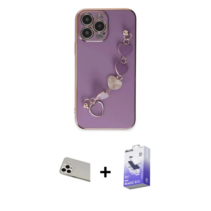 MARSİLYAN™- iPhone 13 Pro Max Kılıf Nova Işık Prime - Siyah Bilvis 5in1 5D Magic Hayalet Cam Ekran Koruyucu + Rainbow Kamera Lens Koruma Cam - BZ