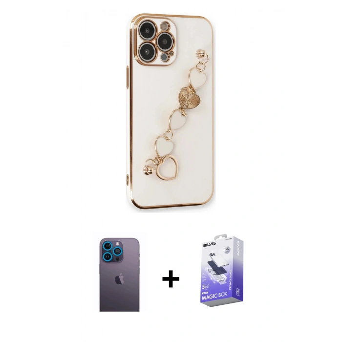 MARSİLYAN™- iPhone 13 Pro Max Kılıf Nova Işık Prime - Siyah Bilvis 5in1 5D Magic Hayalet Cam Ekran Koruyucu + Neon Fosforlu Kamera Lens - MI