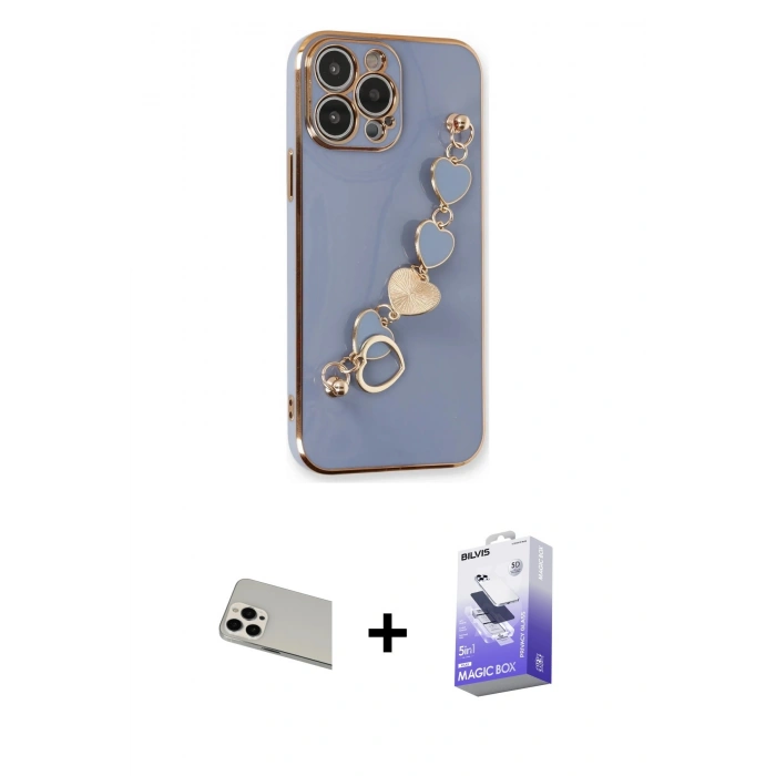 MARSİLYAN™- iPhone 13 Pro Max Kılıf Nova Işık Prime - Siyah Bilvis 5in1 5D Magic Hayalet Cam Ekran Koruyucu + Rainbow Kamera Lens Koruma Cam - BZ