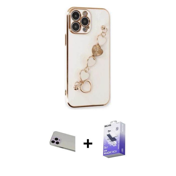 MARSİLYAN™- iPhone 13 Pro Max Kılıf Nova Işık Prime - Siyah Bilvis 5in1 5D Magic Hayalet Cam Ekran Koruyucu + Rainbow Kamera Lens Koruma Cam - MR