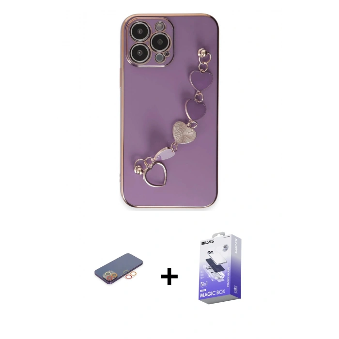 MARSİLYAN™- iPhone 13 Pro Max Kılıf Nova Işık Prime - Siyah Bilvis 5in1 5D Magic Hayalet Cam Ekran Koruyucu + Renkli Kamera Lens Koruma Cam - TU