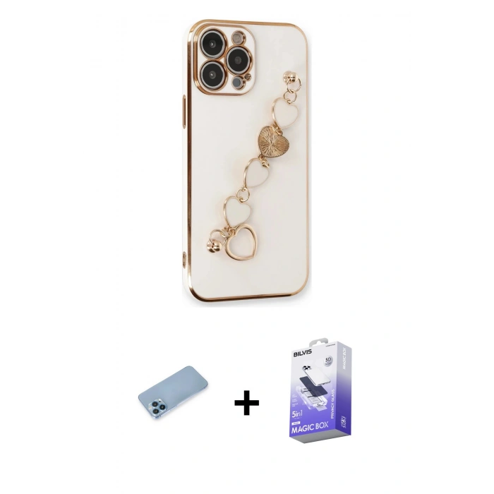 MARSİLYAN™- iPhone 13 Pro Max Kılıf Nova Işık Prime - Siyah Bilvis 5in1 5D Magic Hayalet Cam Ekran Koruyucu + Mavi Shine Kamera Lens Koruma Cam