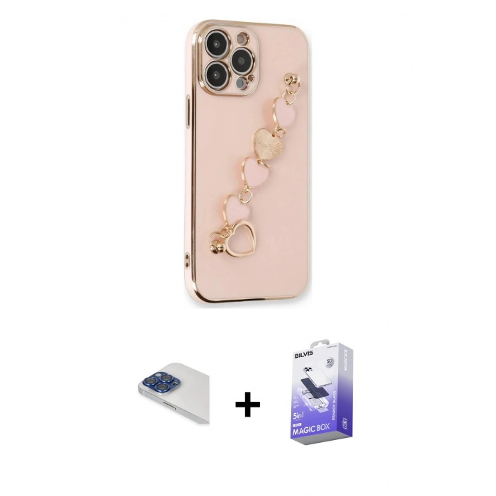 MARSİLYAN™- iPhone 13 Pro Max Kılıf Nova Işık Prime - Siyah Bilvis 5in1 5D Magic Hayalet Cam Ekran Koruyucu + Pers Alüminyum Kamera Lens - LT