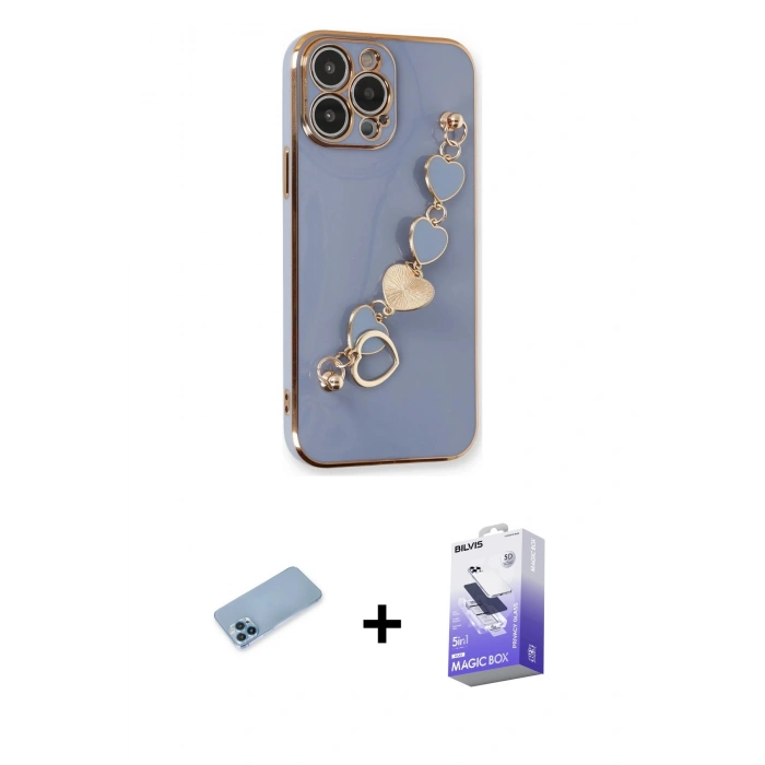 MARSİLYAN™- iPhone 13 Pro Max Kılıf Nova Işık Prime - Siyah Bilvis 5in1 5D Magic Hayalet Cam Ekran Koruyucu + Mavi Shine Kamera Lens Koruma Cam