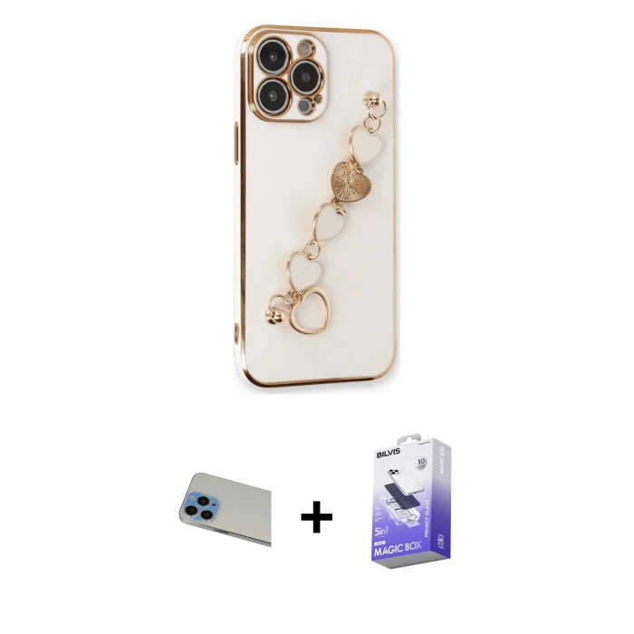 MARSİLYAN™- iPhone 13 Pro Max Kılıf Nova Işık Prime - Siyah Bilvis 5in1 5D Magic Hayalet Cam Ekran Koruyucu + Rainbow Kamera Lens Koruma Cam - MI