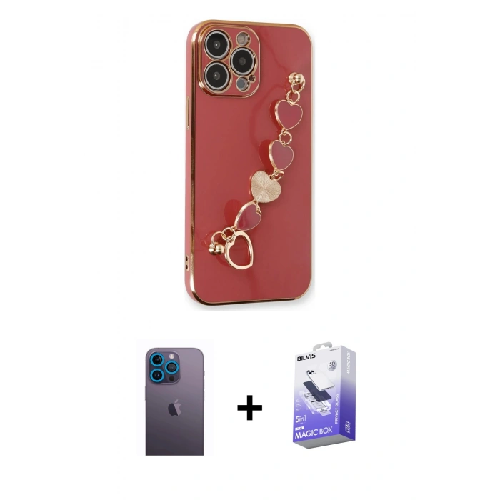 MARSİLYAN™- iPhone 13 Pro Max Kılıf Nova Işık Prime - Siyah Bilvis 5in1 5D Magic Hayalet Cam Ekran Koruyucu + Neon Fosforlu Kamera Lens - MI
