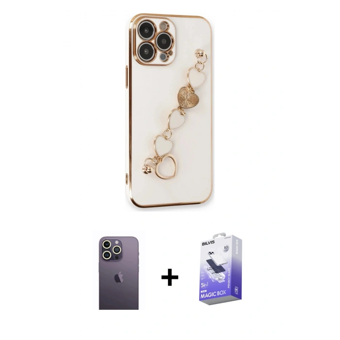 MARSİLYAN™- iPhone 13 Pro Max Kılıf Nova Işık Prime - Siyah Bilvis 5in1 5D Magic Hayalet Cam Ekran Koruyucu + Neon Fosforlu Kamera Lens - BZ