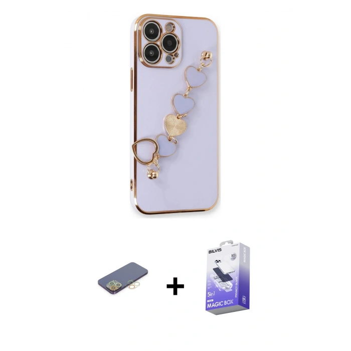 MARSİLYAN™- iPhone 13 Pro Max Kılıf Nova Işık Prime - Siyah Bilvis 5in1 5D Magic Hayalet Cam Ekran Koruyucu + Sarı Renkli Kamera Lens Koruma Cam