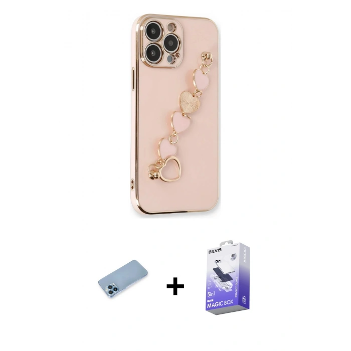 MARSİLYAN™- iPhone 13 Pro Max Kılıf Nova Işık Prime - Siyah Bilvis 5in1 5D Magic Hayalet Cam Ekran Koruyucu + Mavi Shine Kamera Lens Koruma Cam
