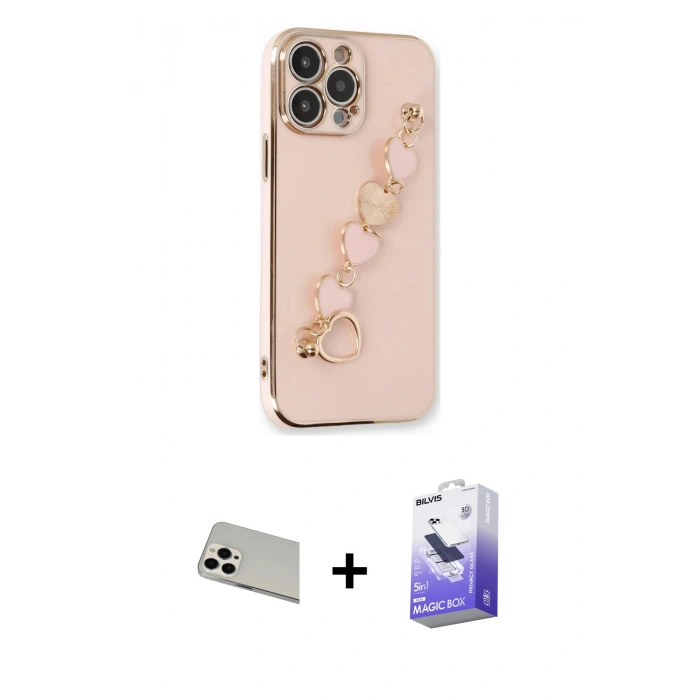 MARSİLYAN™- iPhone 13 Pro Max Kılıf Nova Işık Prime - Siyah Bilvis 5in1 5D Magic Hayalet Cam Ekran Koruyucu + Rainbow Kamera Lens Koruma Cam - BZ