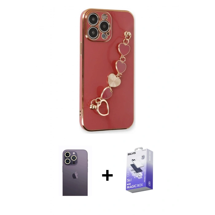 MARSİLYAN™- iPhone 13 Pro Max Kılıf Nova Işık Prime - Siyah Bilvis 5in1 5D Magic Hayalet Cam Ekran Koruyucu + Neon Fosforlu Kamera Lens - BZ