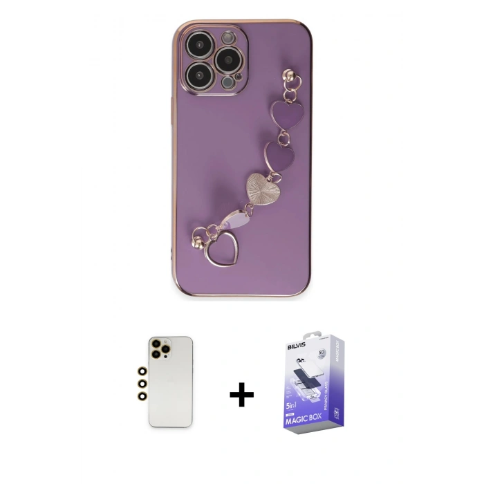 MARSİLYAN™- iPhone 13 Pro Max Kılıf Nova Işık Prime - Siyah Bilvis 5in1 5D Magic Hayalet Cam Ekran Koruyucu + Shine Kamera Lens - GD