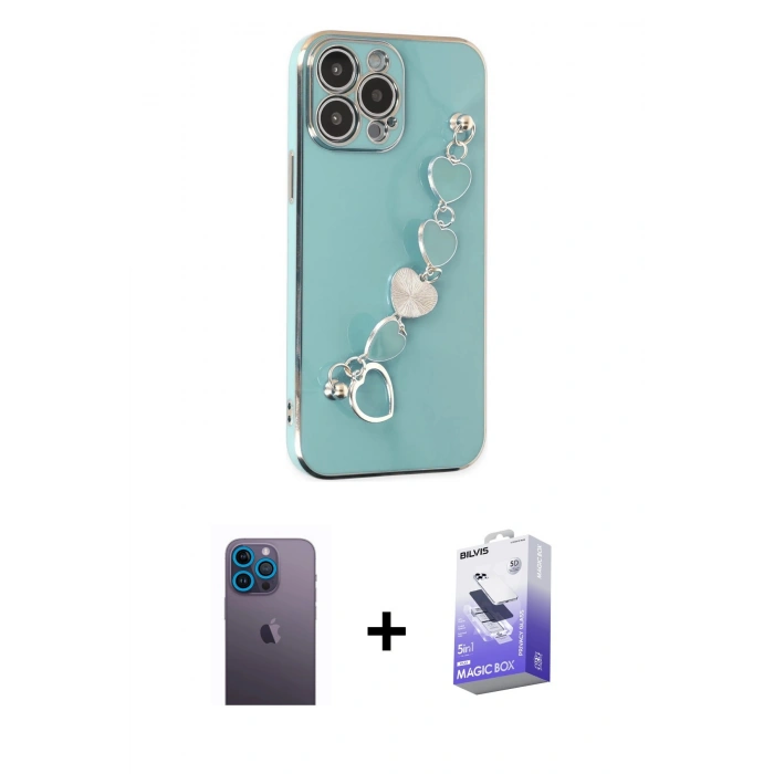 MARSİLYAN™- iPhone 13 Pro Max Kılıf Nova Işık Prime - Siyah Bilvis 5in1 5D Magic Hayalet Cam Ekran Koruyucu + Neon Fosforlu Kamera Lens - MI