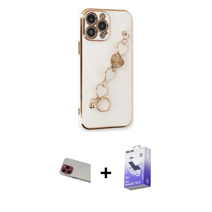 MARSİLYAN™- iPhone 13 Pro Max Kılıf Nova Işık Prime - Siyah Bilvis 5in1 5D Magic Hayalet Cam Ekran Koruyucu + Rainbow Kamera Lens Koruma Cam - KI