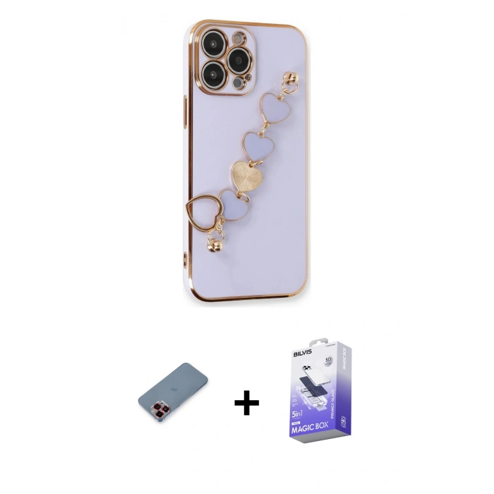 MARSİLYAN™- iPhone 13 Pro Max Kılıf Nova Işık Prime - Siyah Bilvis 5in1 5D Magic Hayalet Cam Ekran Koruyucu + Metal Kamera Lens Koruma Cam - KI