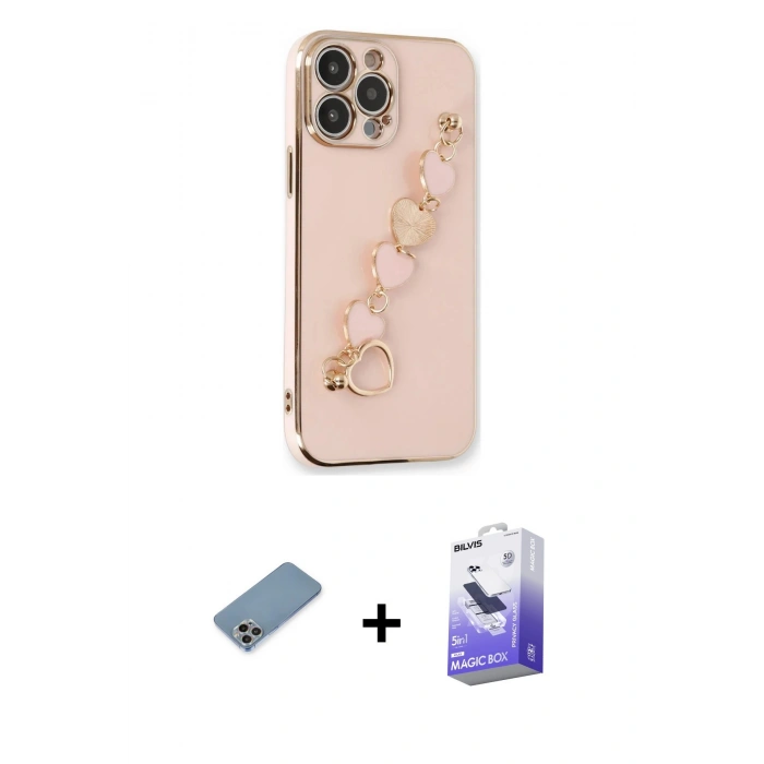 MARSİLYAN™- iPhone 13 Pro Max Kılıf Nova Işık Prime - Siyah Bilvis 5in1 5D Magic Hayalet Cam Ekran Koruyucu + Shine Kamera Lens Koruma Cam - GI