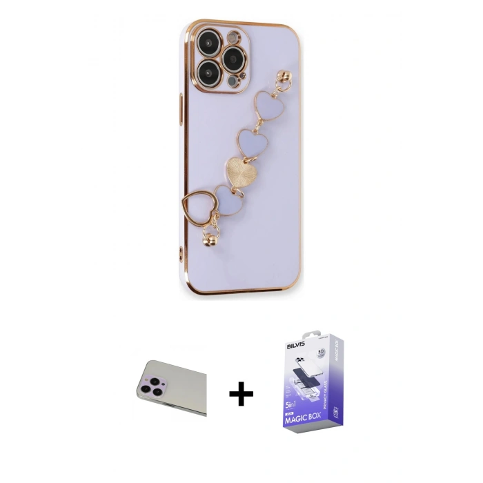 MARSİLYAN™- iPhone 13 Pro Max Kılıf Nova Işık Prime - Siyah Bilvis 5in1 5D Magic Hayalet Cam Ekran Koruyucu + Rainbow Kamera Lens Koruma Cam - MR
