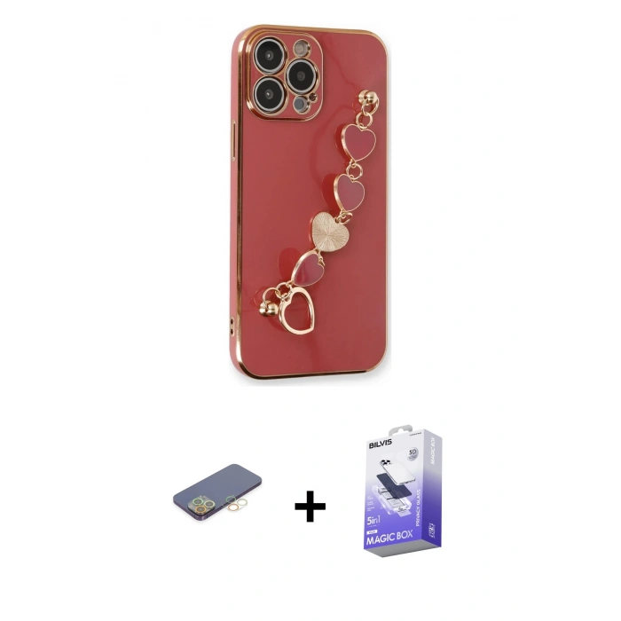 MARSİLYAN™- iPhone 13 Pro Max Kılıf Nova Işık Prime - Siyah Bilvis 5in1 5D Magic Hayalet Cam Ekran Koruyucu + Sarı Renkli Kamera Lens Koruma Cam