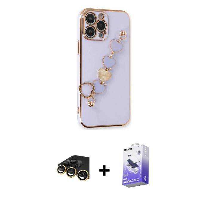 MARSİLYAN™- iPhone 13 Pro Max Kılıf Nova Işık Prime - Siyah Bilvis 5in1 5D Magic Hayalet Cam Ekran Koruyucu + Raze Metal Kamera Lens - GD