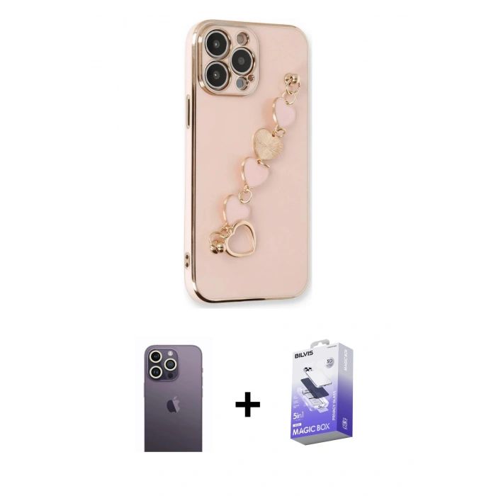 MARSİLYAN™- iPhone 13 Pro Max Kılıf Nova Işık Prime - Siyah Bilvis 5in1 5D Magic Hayalet Cam Ekran Koruyucu + Neon Fosforlu Kamera Lens - BZ
