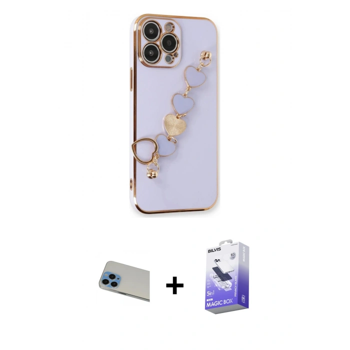 MARSİLYAN™- iPhone 13 Pro Max Kılıf Nova Işık Prime - Siyah Bilvis 5in1 5D Magic Hayalet Cam Ekran Koruyucu + Rainbow Kamera Lens Koruma Cam - MI