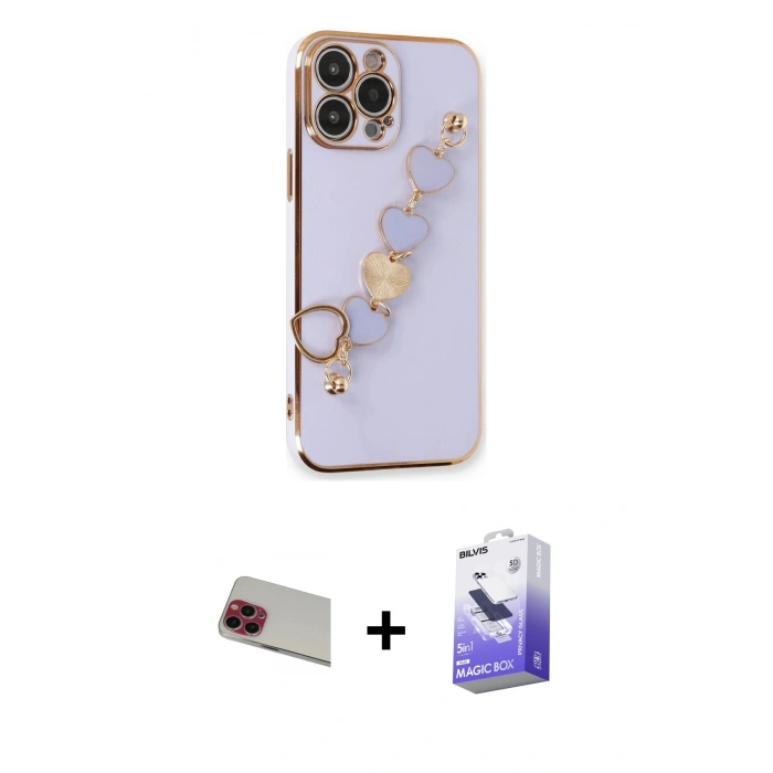 MARSİLYAN™- iPhone 13 Pro Max Kılıf Nova Işık Prime - Siyah Bilvis 5in1 5D Magic Hayalet Cam Ekran Koruyucu + Rainbow Kamera Lens Koruma Cam - KI