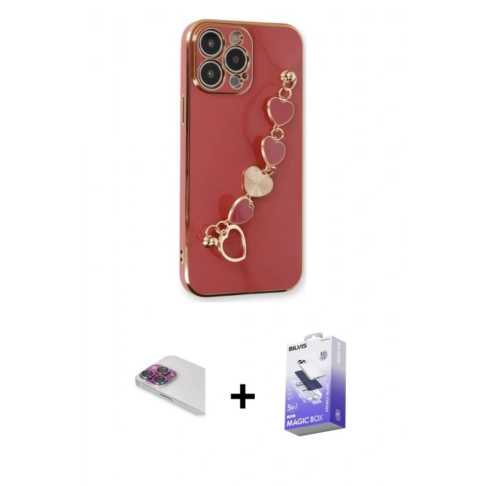 MARSİLYAN™- iPhone 13 Pro Max Kılıf Nova Işık Prime - Siyah Bilvis 5in1 5D Magic Hayalet Cam Ekran Koruyucu + Gökkuşağı Pers Alüminyum Kamera Lens