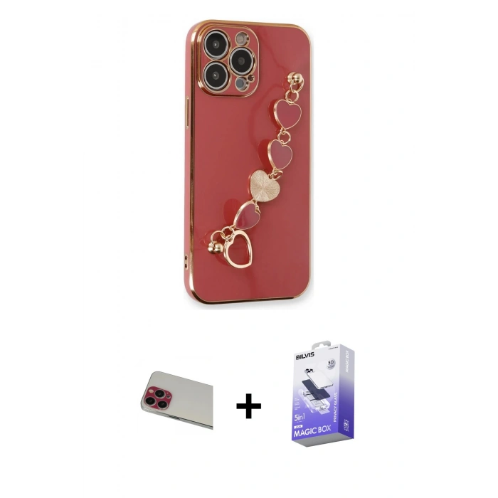 MARSİLYAN™- iPhone 13 Pro Max Kılıf Nova Işık Prime - Siyah Bilvis 5in1 5D Magic Hayalet Cam Ekran Koruyucu + Rainbow Kamera Lens Koruma Cam - KI