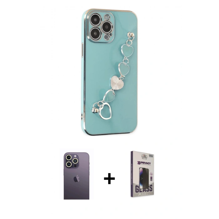 MARSİLYAN™- iPhone 13 Pro Max Kılıf Nova Işık Prime - Siyah Bilvis Hayalet Cam Ekran Koruyucu + Neon Fosforlu Kamera Lens - BZ