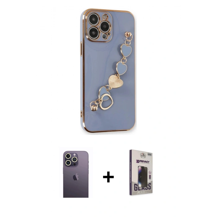 MARSİLYAN™- iPhone 13 Pro Max Kılıf Nova Işık Prime - Siyah Bilvis Hayalet Cam Ekran Koruyucu + Neon Fosforlu Kamera Lens - BZ