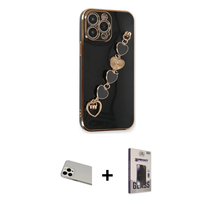 MARSİLYAN™- iPhone 13 Pro Max Kılıf Nova Işık Prime - Siyah Bilvis Hayalet Cam Ekran Koruyucu + Beyaz Rainbow Kamera Lens Koruma Cam