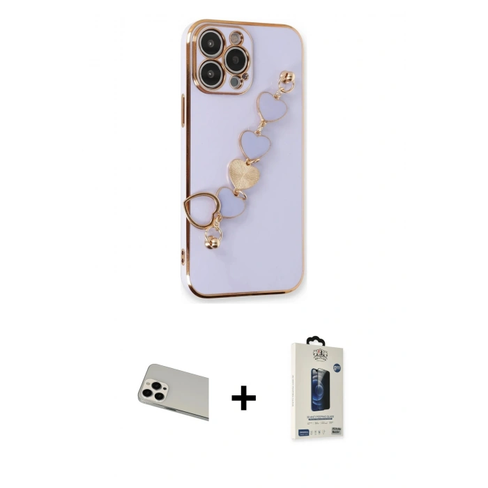 MARSİLYAN™- iPhone 13 Pro Max Kılıf Nova Işık Prime - Siyah Bilvis Hayalet Cam Ekran Koruyucu + Beyaz Rainbow Kamera Lens Koruma Cam