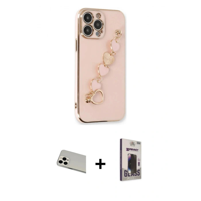 MARSİLYAN™- iPhone 13 Pro Max Kılıf Nova Işık Prime - Siyah Bilvis Hayalet Cam Ekran Koruyucu + Beyaz Rainbow Kamera Lens Koruma Cam