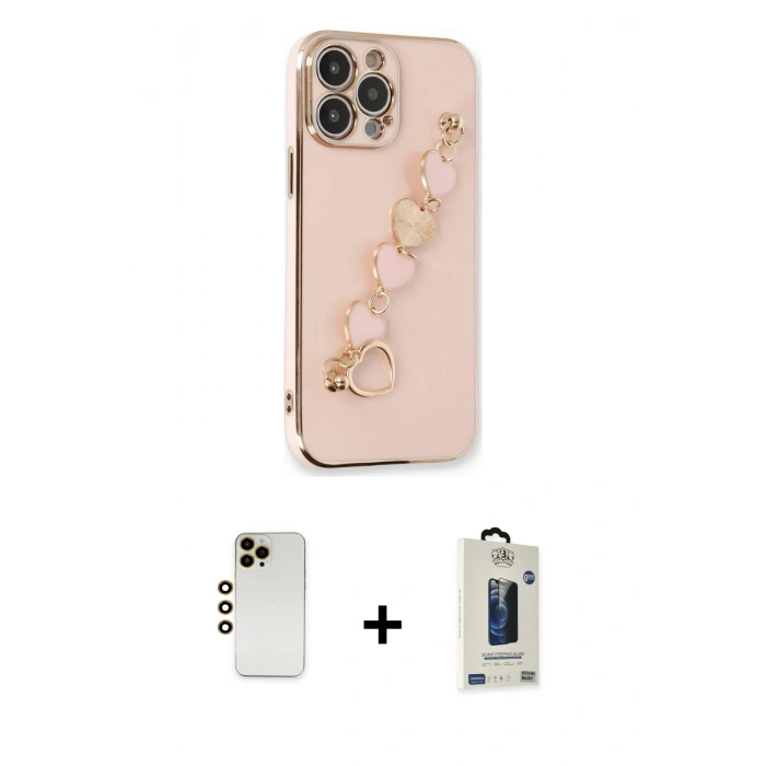 MARSİLYAN™- iPhone 13 Pro Max Kılıf Nova Işık Prime - Siyah Bilvis Hayalet Cam Ekran Koruyucu + Gold Shine Kamera Lens