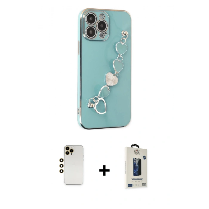 MARSİLYAN™- iPhone 13 Pro Max Kılıf Nova Işık Prime - Siyah Bilvis Hayalet Cam Ekran Koruyucu + Gold Shine Kamera Lens