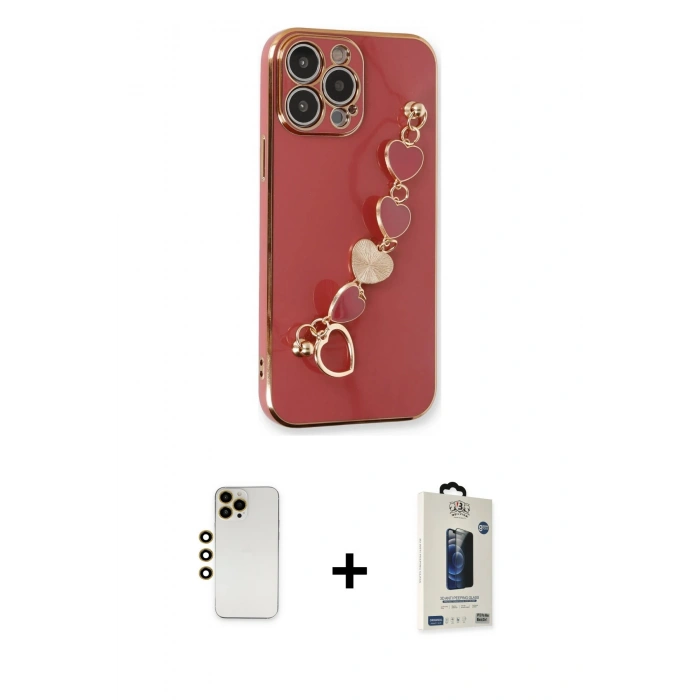 MARSİLYAN™- iPhone 13 Pro Max Kılıf Nova Işık Prime - Siyah Bilvis Hayalet Cam Ekran Koruyucu + Gold Shine Kamera Lens