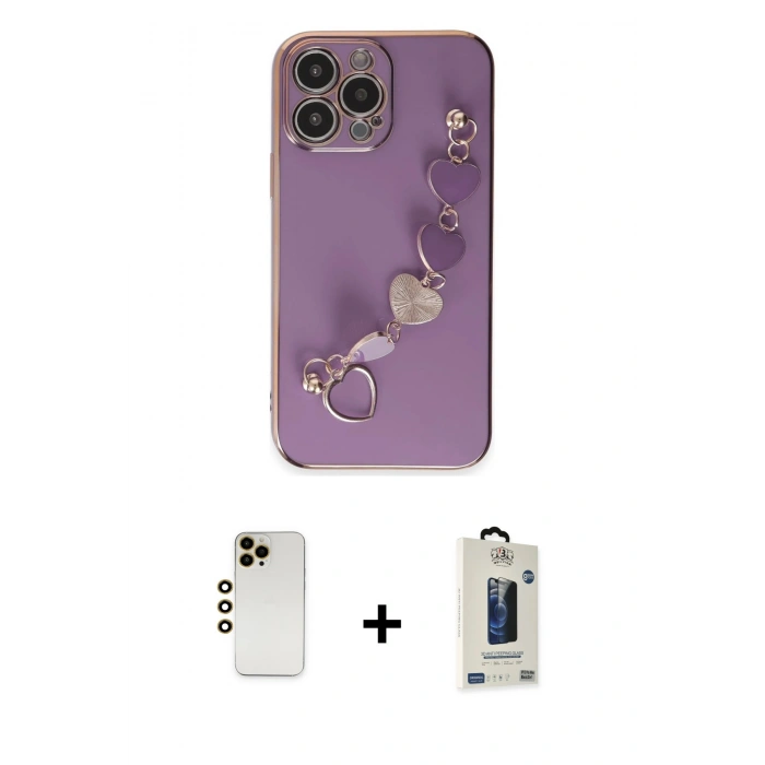 MARSİLYAN™- iPhone 13 Pro Max Kılıf Nova Işık Prime - Siyah Bilvis Hayalet Cam Ekran Koruyucu + Gold Shine Kamera Lens