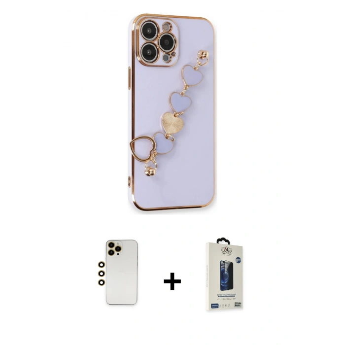 MARSİLYAN™- iPhone 13 Pro Max Kılıf Nova Işık Prime - Siyah Bilvis Hayalet Cam Ekran Koruyucu + Gold Shine Kamera Lens