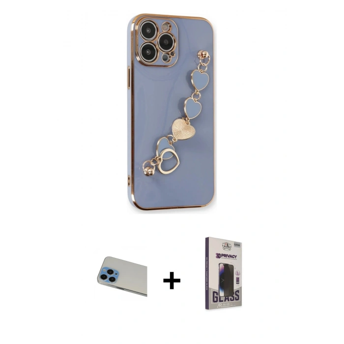 MARSİLYAN™- iPhone 13 Pro Max Kılıf Nova Işık Prime - Siyah Bilvis Hayalet Cam Ekran Koruyucu + Mavi Rainbow Kamera Lens Koruma Cam