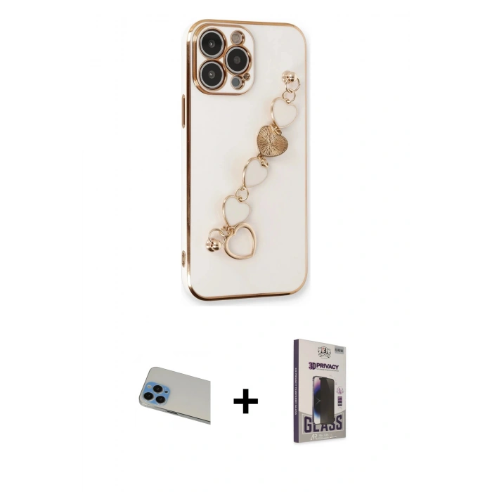 MARSİLYAN™- iPhone 13 Pro Max Kılıf Nova Işık Prime - Siyah Bilvis Hayalet Cam Ekran Koruyucu + Mavi Rainbow Kamera Lens Koruma Cam